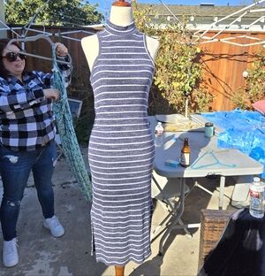 Splendid Striped Sleeveless Midi Dress Navy White XS Made in USA